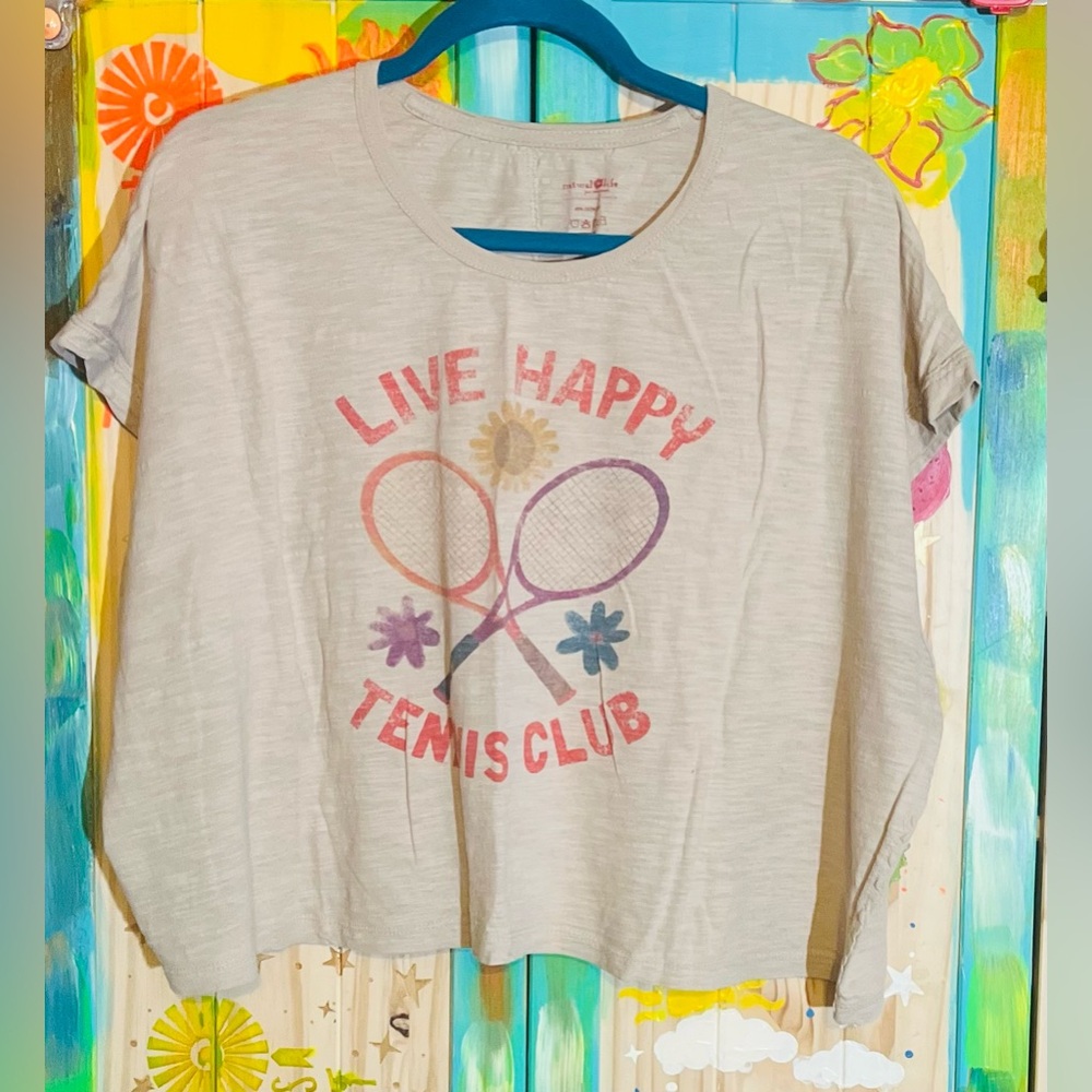 Natural Life Shirt With Live Happy Tennis Design - Cream And Pink